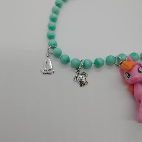 Necklace Beachberry My Little Pony OOAK Handmade Beaded Sea Blue Silver Charms - Picture 4 of 8